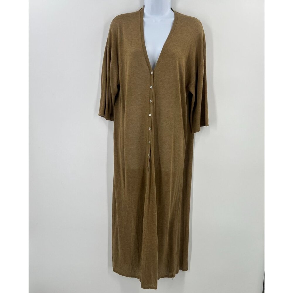 Zara Lightweight Sheer Brown Button-Front Long Cardigan